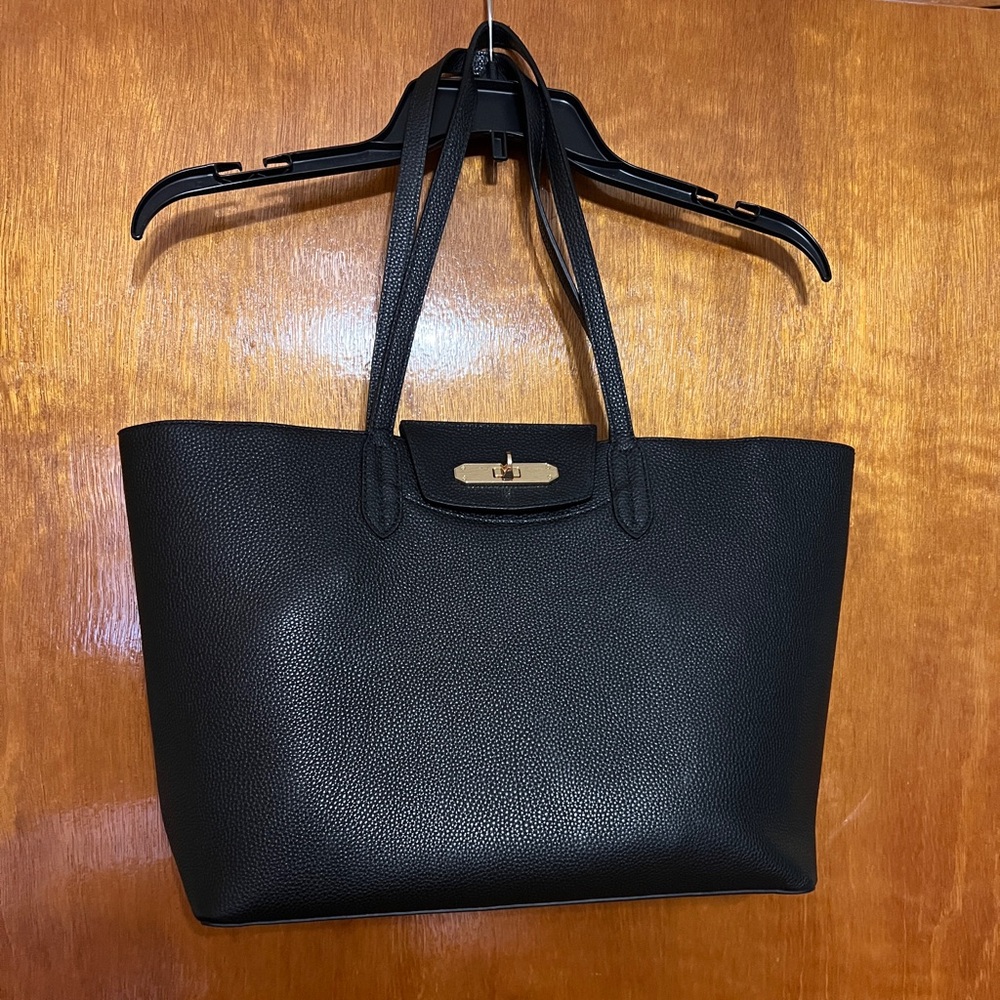 Talbots Large Pebbled Leather Black Tote Bag, Excellent New Without Tags